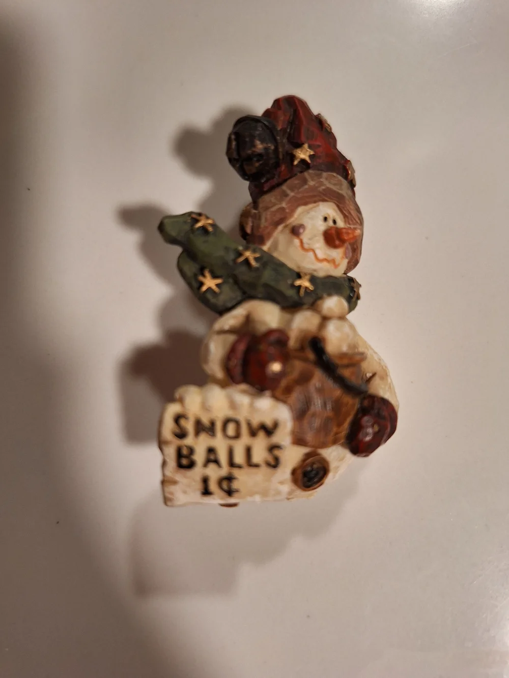 Vintage Snowman Brooch in Cream, Green & Red